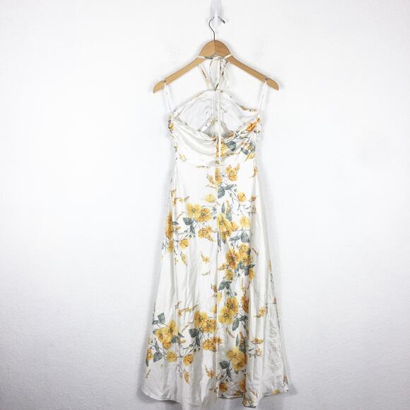 Lulus Unforgettable Moments Ivory Floral Cutout Halter Midi Dress XS Cocktail - Picture 13 of 14